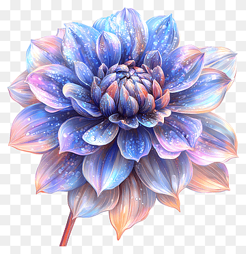 Holografinen dahliakukka, ironesoiva dahlia vesipisaroilla, png thumbnail