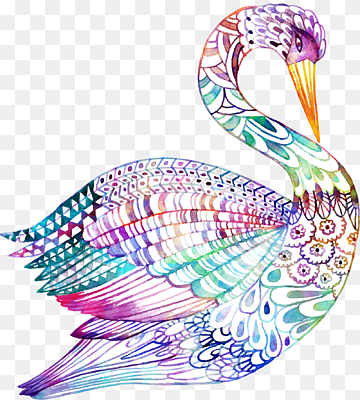 multicolored swan swan illustration, Mute swan Black swan Euclidean, Swan Lake, watercolor Painting, poster, symmetry png thumbnail