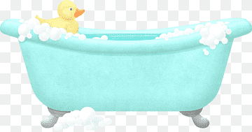 rubber duck on teal tub illustration, Bathtub Towel Bathroom Bathing, Small yellow duck in the bathtub, blue, furniture, painted png thumbnail