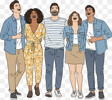 grupo diverso de amigos riéndose juntos estilo de vida de dibujo plano, png thumbnail