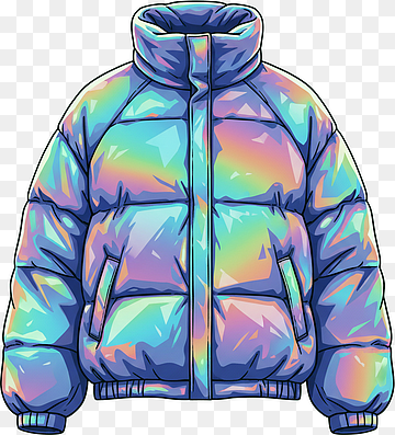 Flache Illustration einer futuristischen holografischen Pufferjacke, png thumbnail