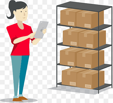 woman holding tablet in front of boxes on shelf, Inventory management software management Sales, warehouse, furniture, service, retail png thumbnail