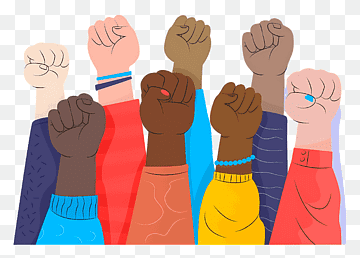 grupo diverso levantando puños en solidaridad y determinación, gesto de solidaridad, png thumbnail