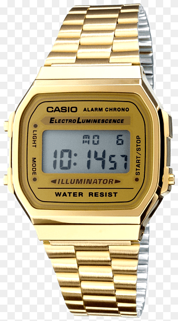 golden casio electro luminescence watch, png thumbnail