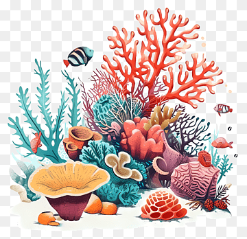ilustración de diversos arrecifes de coral con vida marina, arrecifes de coral de vida submarina dibujados a mano, png thumbnail