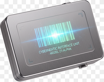 Sci-Fi-Gadget-Box-Etikett mit holografischem Barcode, png thumbnail