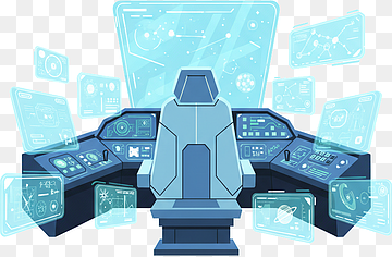 flat av en futuristisk romskipcockpit med holografiske kontrollpaneler, png thumbnail