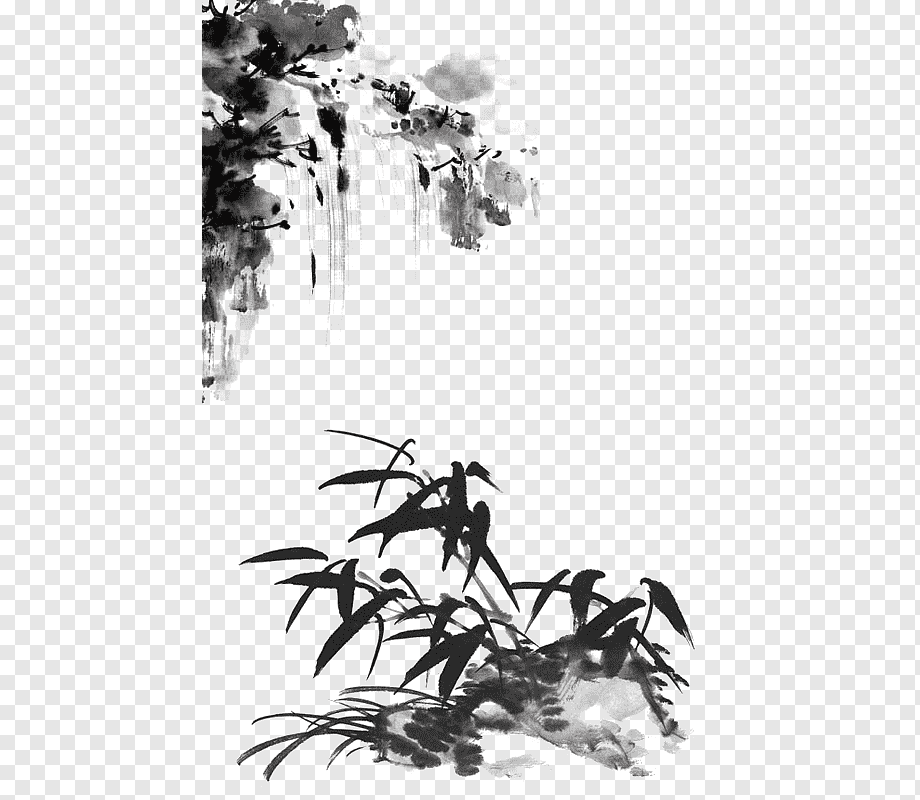 Black bamboo grass illustration, China Drawing Ink wash painting ...