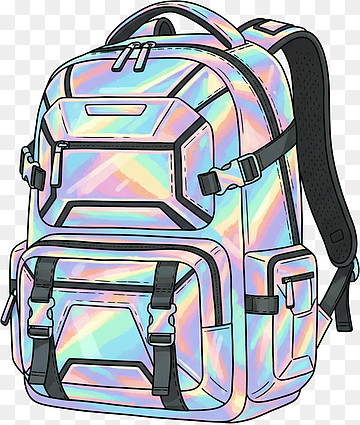 flache Illustration eines holografisch schillernden Rucksacks, futuristisches Street-Fashion-Accessoire, png thumbnail