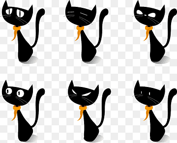 Dibujo de gato negro, gato lindo diversas expresiones, animales, gato como mamífero, fotografía png thumbnail